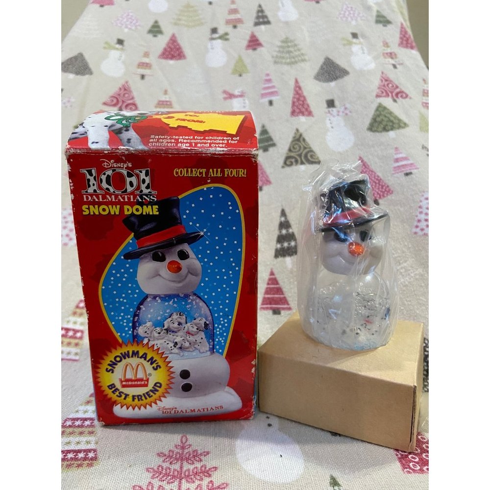 Vintage 1996 Disneys 101 Dalmatians Snowman Snow Globe McDonalds Christmas Tree